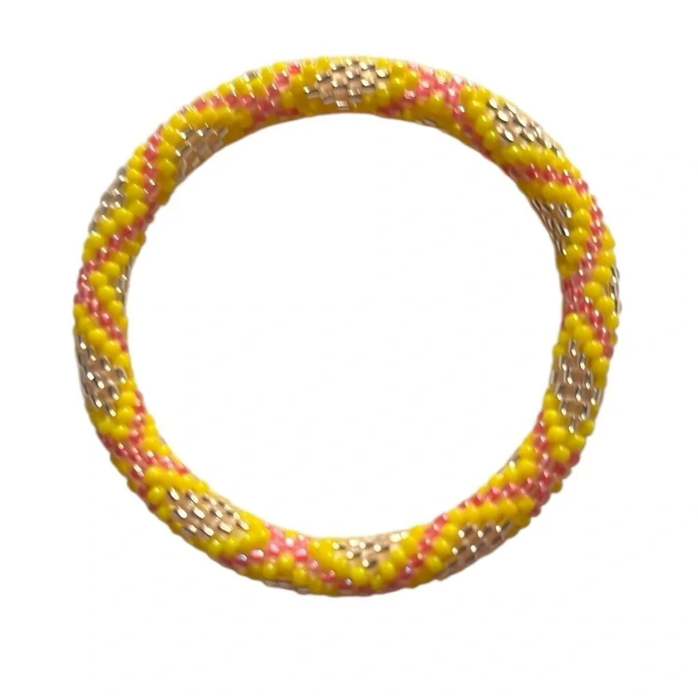 Honey Rose Sashka Glass Beaded  Yellow Pink Bracelet | Handcrafted | Stackable